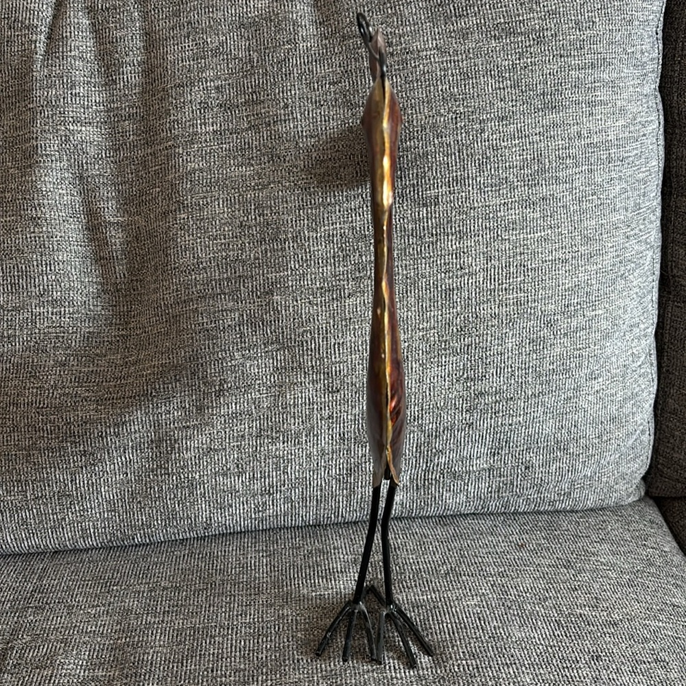 PEACOCK FIGURINE 12" Copper Sculpture Black Iron Bird Chicken Rooster - Picture 3 of 6